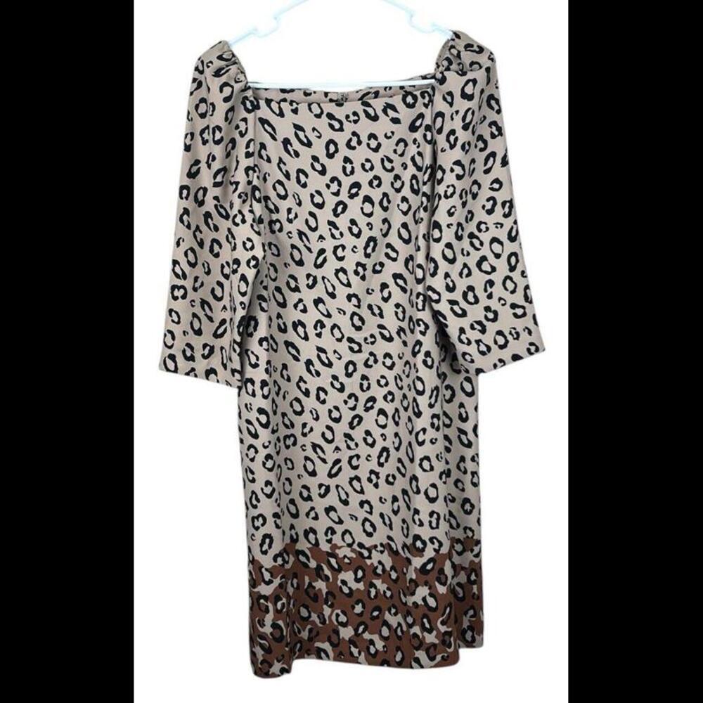 Ann Taylor‎ NWT Black Beige Cheetah Animal Print Square Neck Shift Dress Sz 6
